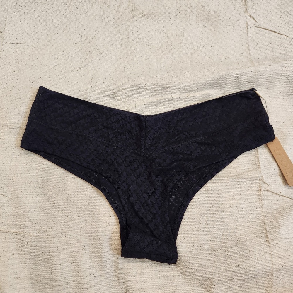 New SKIMS Black Jacquard Cheeky Underwear Logo Small Panty Onyx Black S Mesh